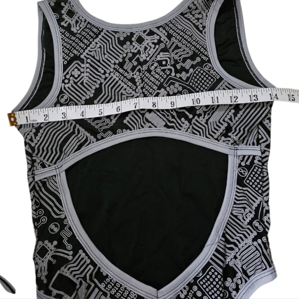 Awesome Reflective Circuit Rave Dance Wear Bodysuit With Leg Straps & Belt - Picture 3 of 14